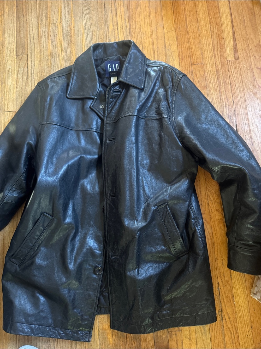 GAP Men's Black Leather Trench jacket